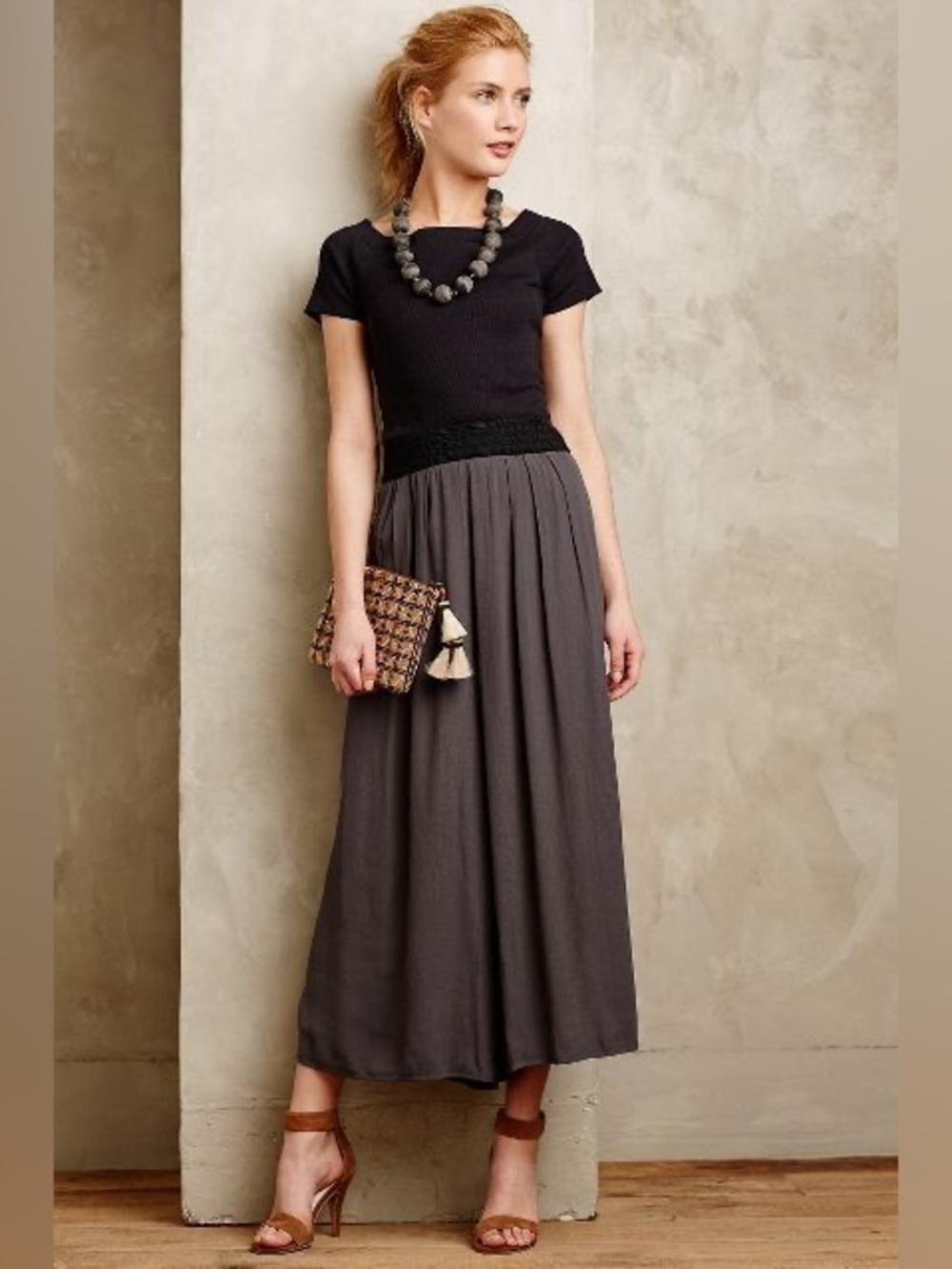 Anthropologie Elevenses Pants Wide Leg Gray Palazzo Crepe Sz M